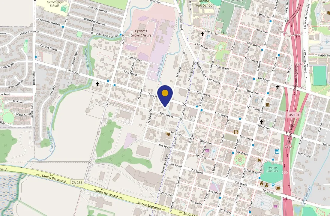 Map showing Renaissance Computing at 1309 11th St, Ste 104, Arcata, California